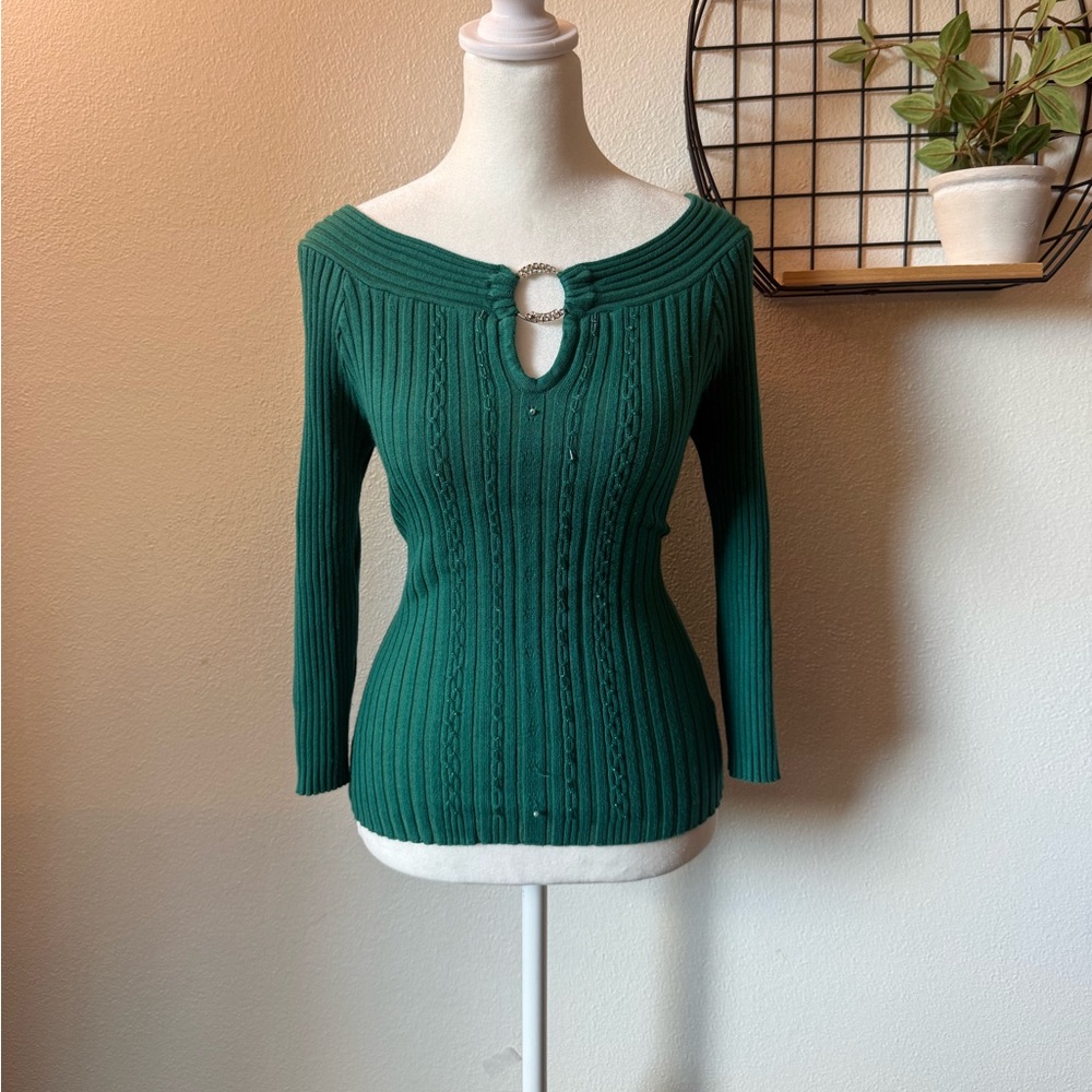 Y2K green beaded off the shoulder top